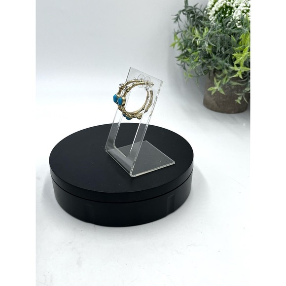 Graziano Gold Tone and Blue Cabochon Pierced Hoop Earrings - Picture 4 of 14